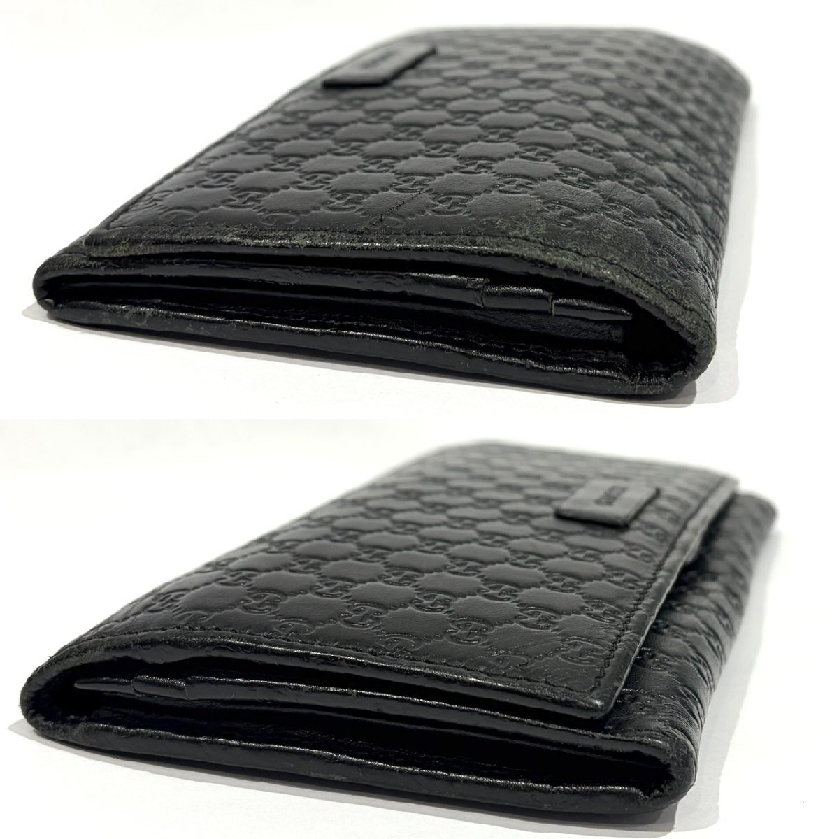 GUCCI グッチ 449396 マイクログッチシマ 二つ折り長財布 ブラック 現状品お渡し 箱付き 黒 GGマーク GG柄 小銭入れ お札 フラップ S3177_画像4