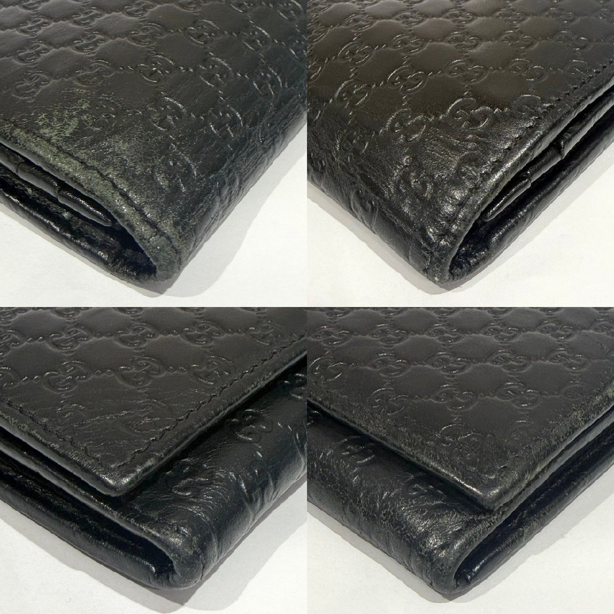 GUCCI グッチ 449396 マイクログッチシマ 二つ折り長財布 ブラック 現状品お渡し 箱付き 黒 GGマーク GG柄 小銭入れ お札 フラップ S3177_画像5