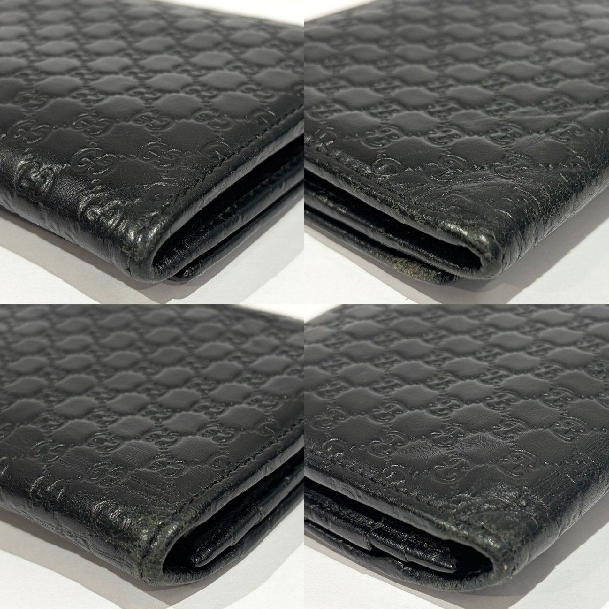 GUCCI グッチ 449396 マイクログッチシマ 二つ折り長財布 ブラック 現状品お渡し 箱付き 黒 GGマーク GG柄 小銭入れ お札 フラップ S3177_画像6