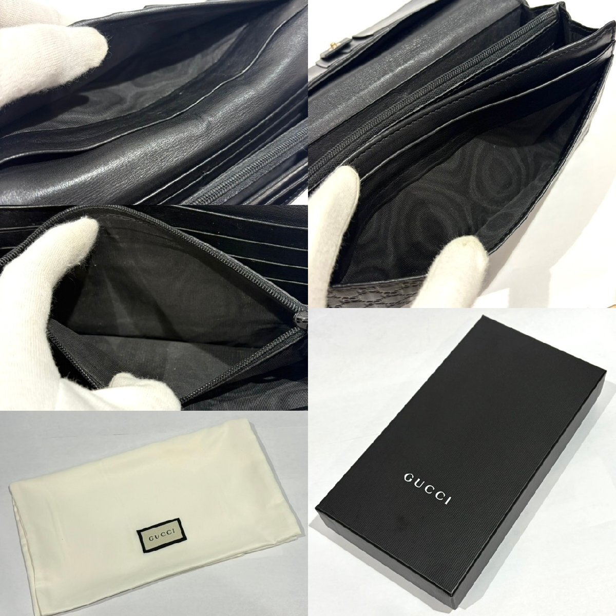 GUCCI グッチ 449396 マイクログッチシマ 二つ折り長財布 ブラック 現状品お渡し 箱付き 黒 GGマーク GG柄 小銭入れ お札 フラップ S3177_画像9