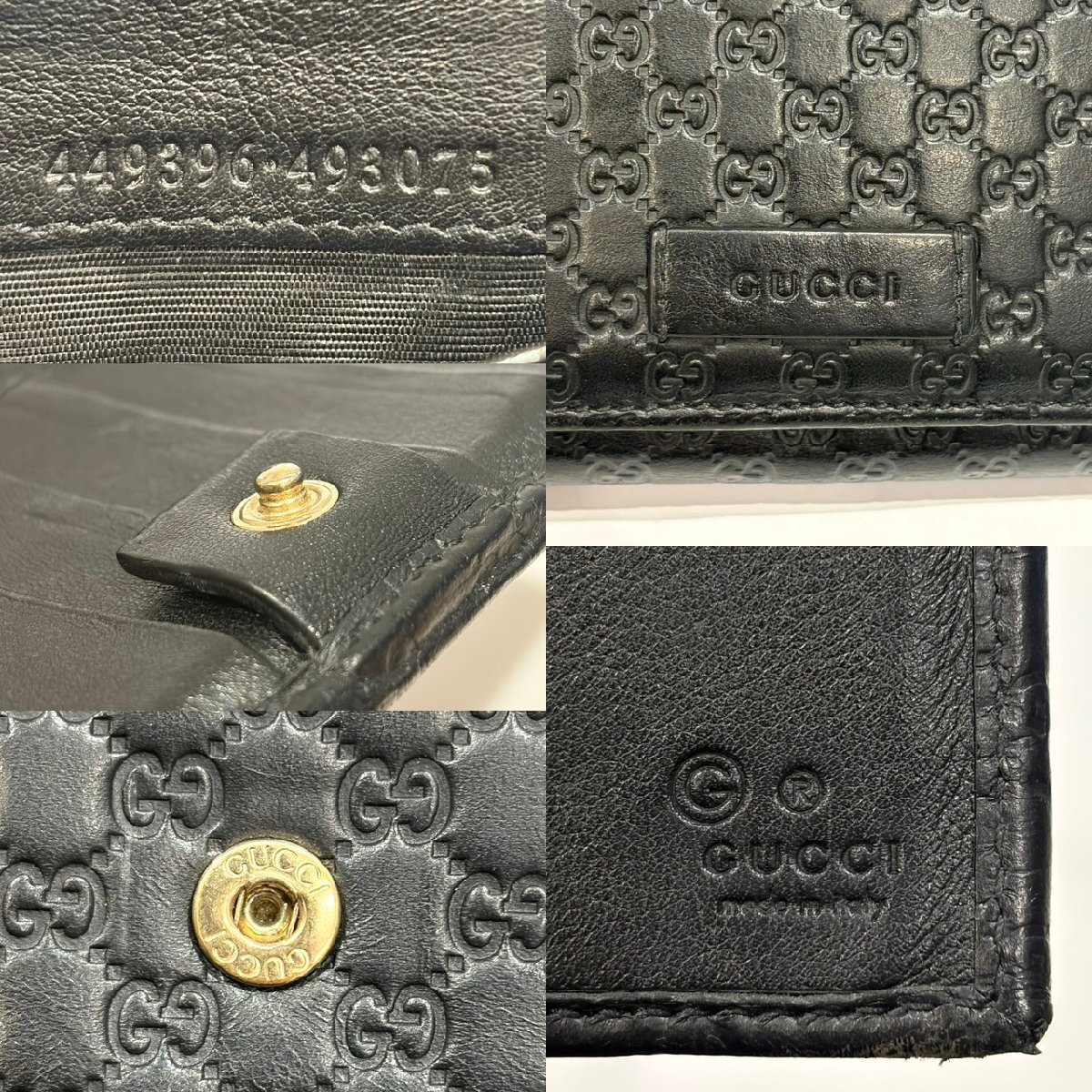 GUCCI グッチ 449396 マイクログッチシマ 二つ折り長財布 ブラック 現状品お渡し 箱付き 黒 GGマーク GG柄 小銭入れ お札 フラップ S3177_画像10