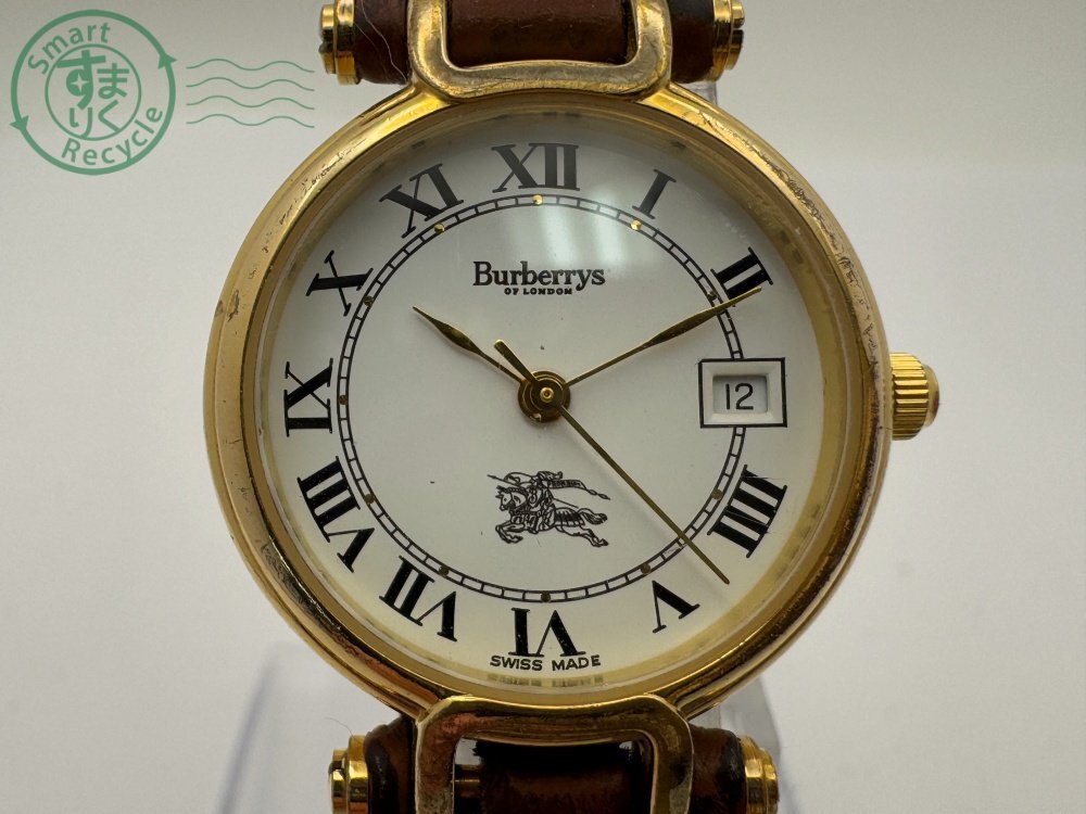 BK0703818 ● Burberrys バーバリーズ 3210 クォーツ 三針 アナログ ラウンド 白系文字盤 レザーベルト ベルト劣化あり 腕時計 中古_画像1