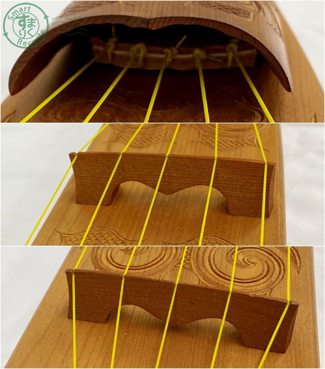 BK0705557 * 1円~ アイヌ 民族楽器 トンコリ 伝統工芸 民芸品 木造 5弦 北海道 弦 楽器 弦楽器 演奏未確認 中古品 used品 4_画像7