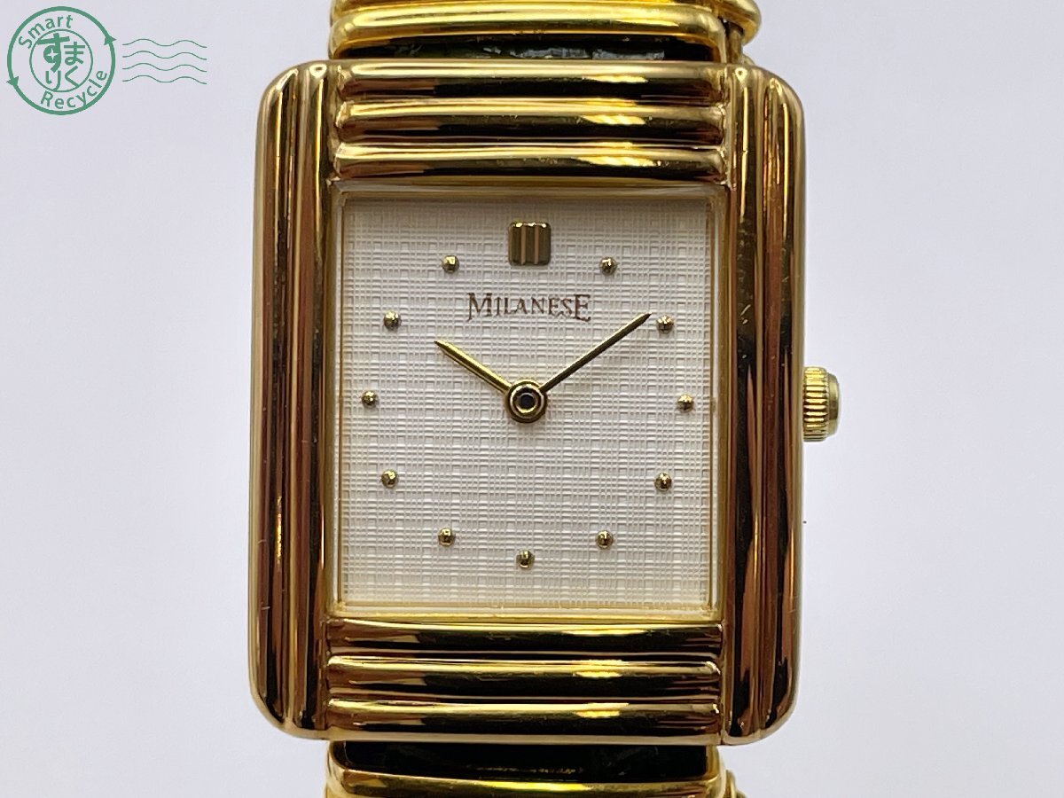 BK0603274　△MILANESE ミラネーゼ クォーツ アナログ スクエア ゴールド系 レディース 腕時計 純正ベルト 2針 白文字盤 不動 中古_画像2