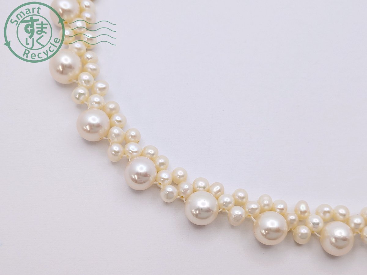 BK0703349　★ バロックパール 真珠 編み込み ネックレス アクセサリー ジュエリー レディース 中古_画像1