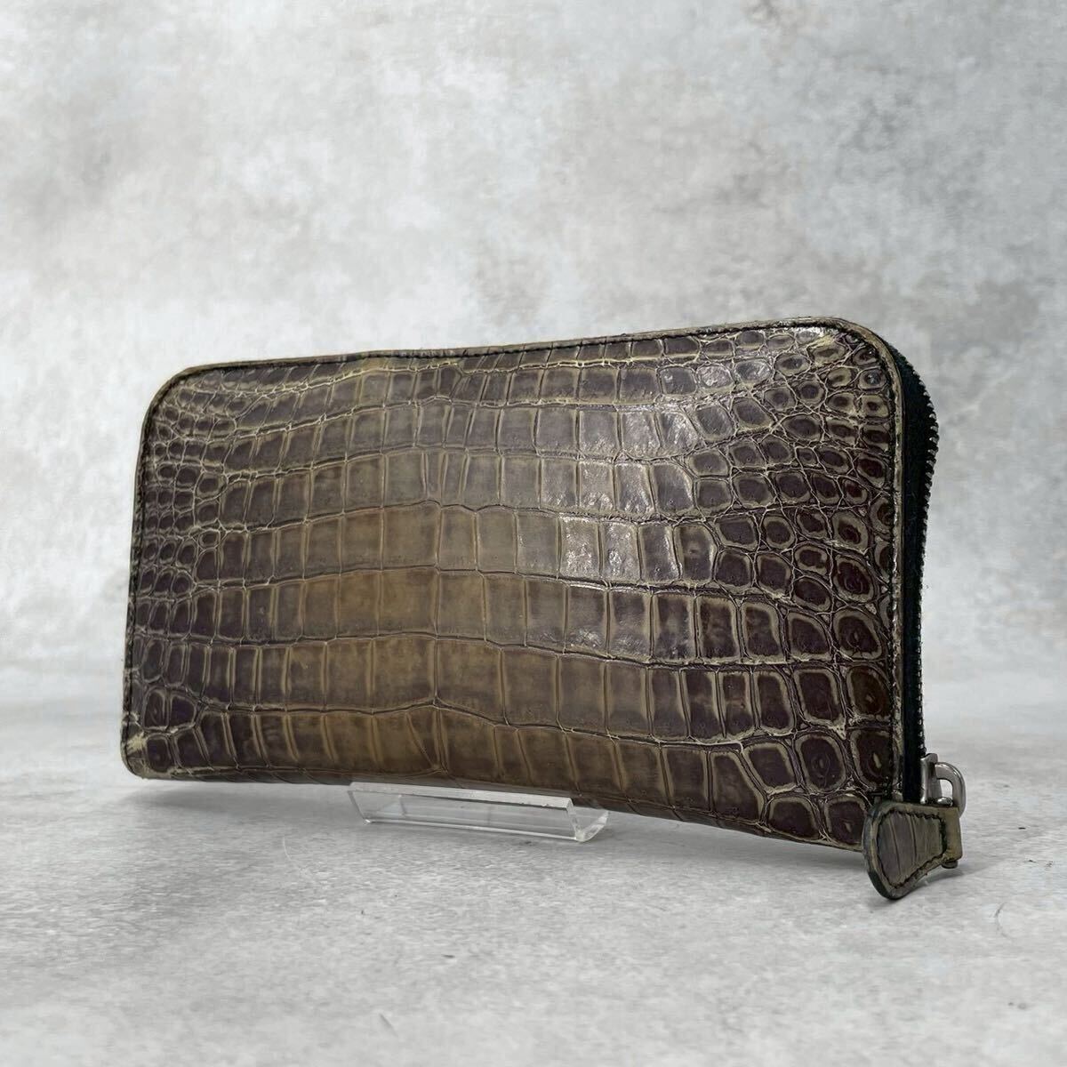 BOTTEGA VENETA Bottega Veneta крокодил длинный кошелек раунд застежка-молния раунд Zip экзотический кожа Zippy бумажник 