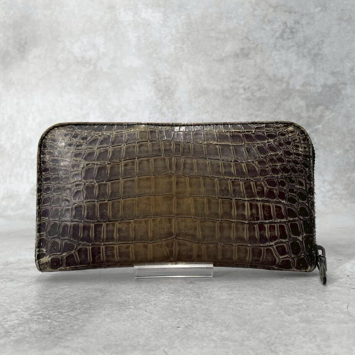 BOTTEGA VENETA Bottega Veneta крокодил длинный кошелек раунд застежка-молния раунд Zip экзотический кожа Zippy бумажник 