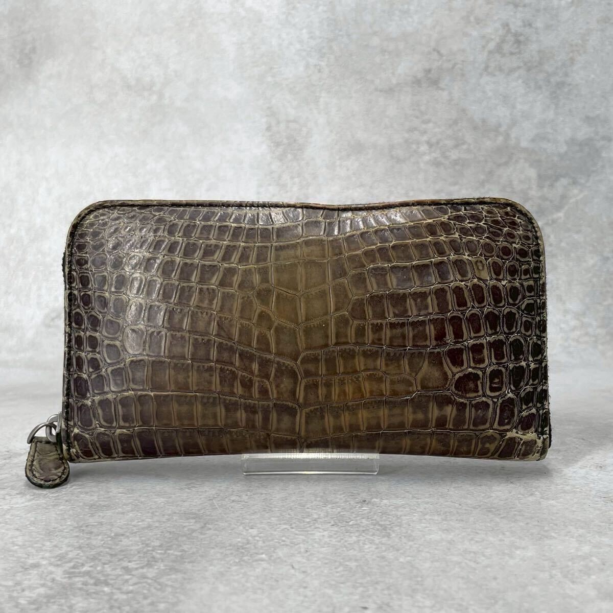 BOTTEGA VENETA Bottega Veneta крокодил длинный кошелек раунд застежка-молния раунд Zip экзотический кожа Zippy бумажник 