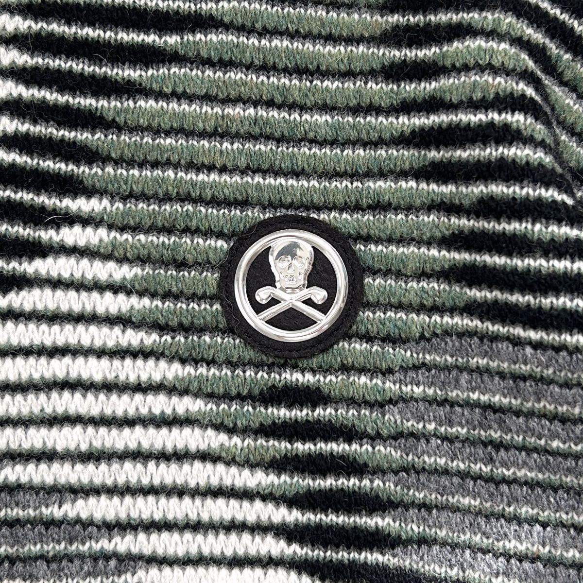 未使用に近い 希少50サイズ MARK&LONA マークアンドロナ メンズ セーター ニット 2022年モデル ジャカード 総柄 スカル ドクロ ゴルフ_画像3