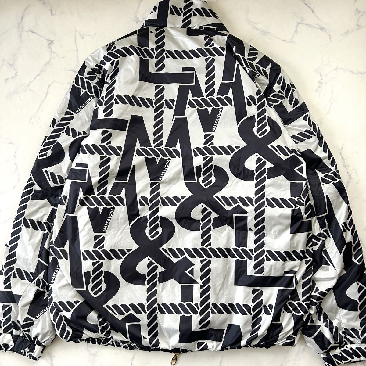 未使用に近い 希少XL相当 MARK&LONA マークアンドロナ メンズ ダウンジャケット 近年モデル 総柄 ダブルジップ スカル ブルゾン ゴルフ _画像6