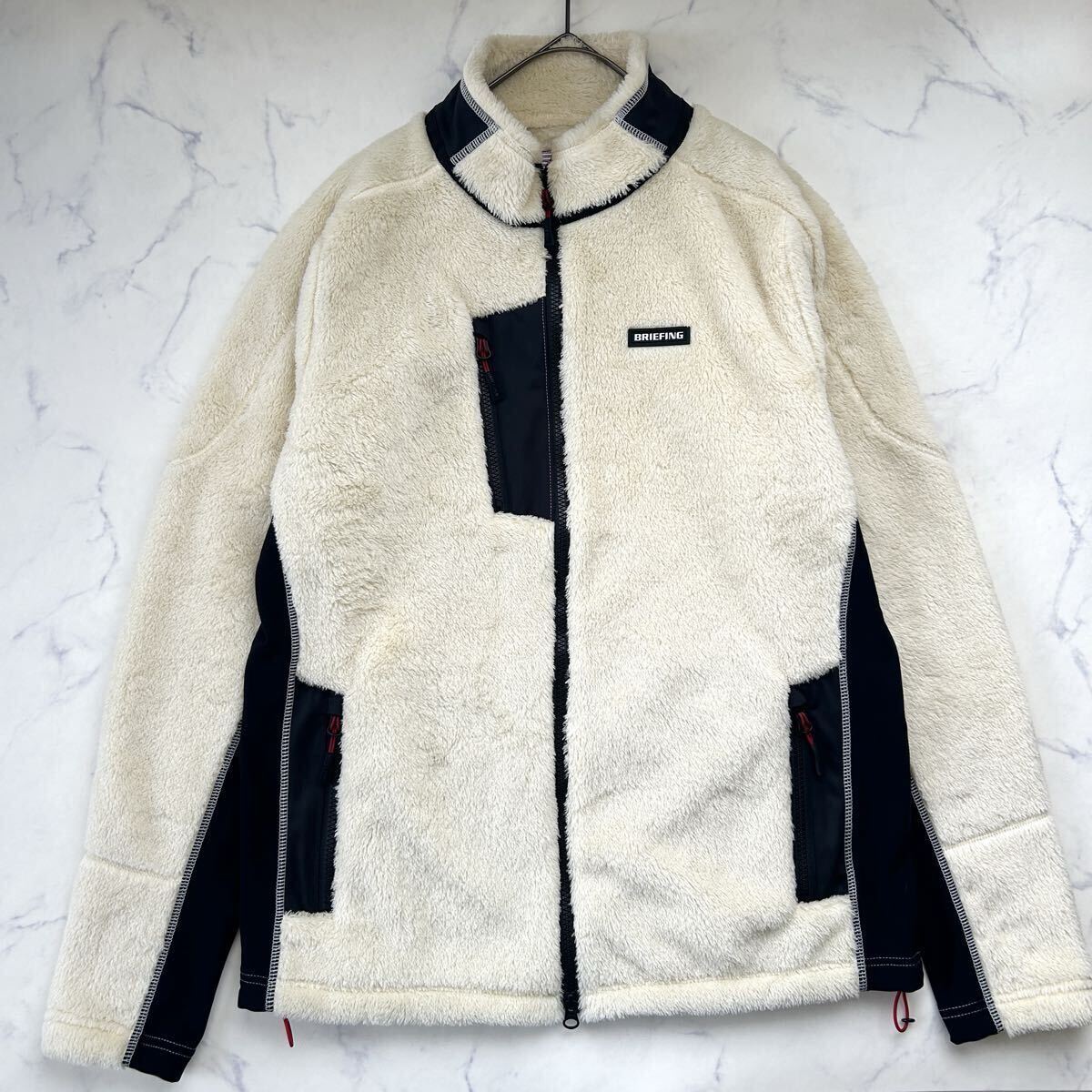 未使用に近い 希少L相当 BRIEFING ブリーフィング メンズ 2022年モデル ダブルジップ フリースジャケット ボア ホワイト 白 POLARTEC ロゴ _画像1