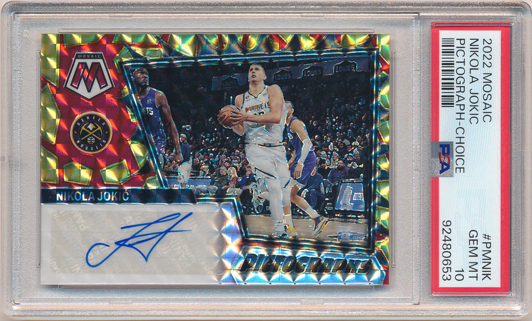 * Nikola Jokic NBA 2022-23 Panini Mosaic Choice Pictograph Prizm Auto PSA 10 безупречный автограф sa Imp ритм авто Nicola *yokichi