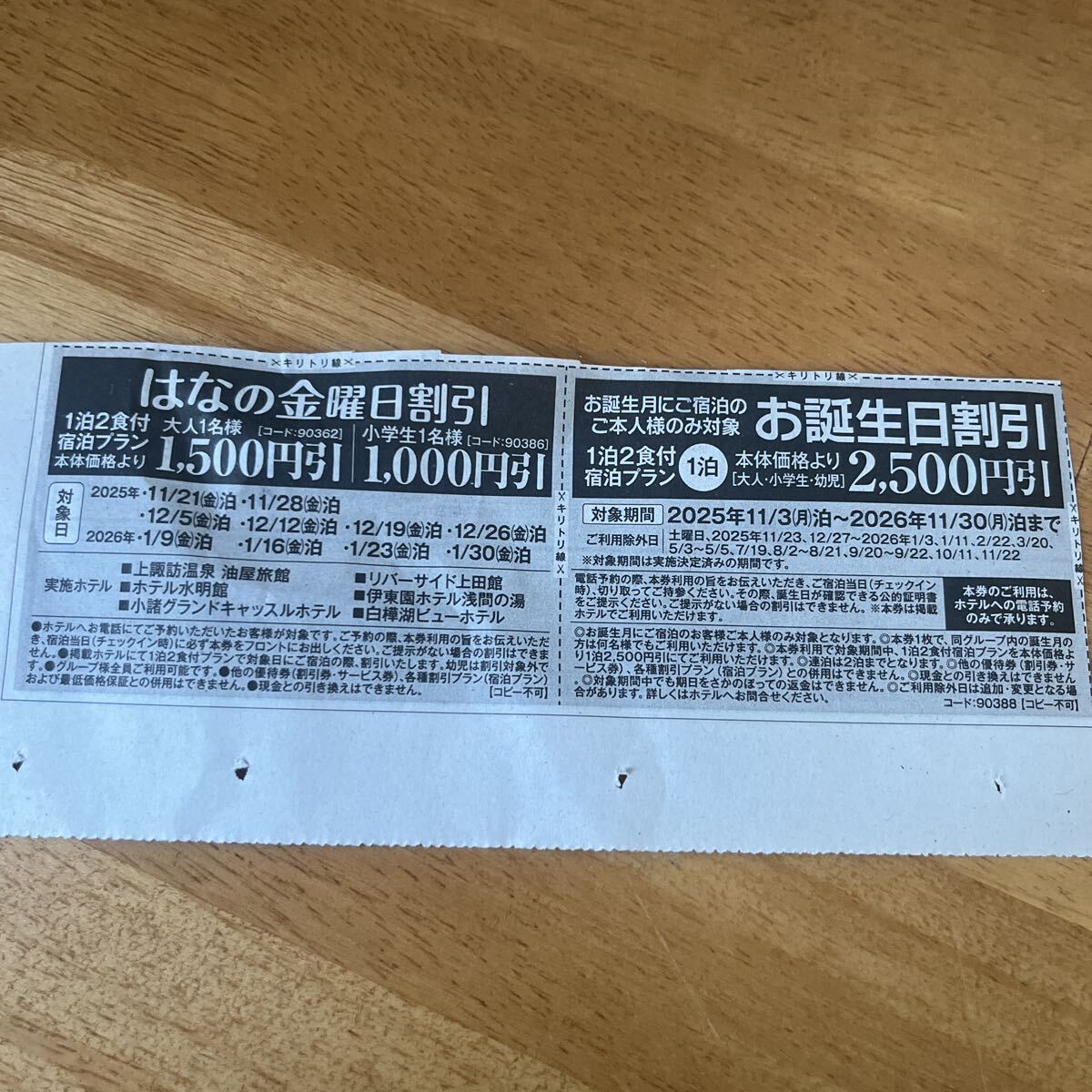 伊東園ホテルズ お誕生日割引 2500円引 はなの金曜日割引 大人1名1500円引 小学生1名1000円引 クーポン券 2026年11月30日まで_画像1