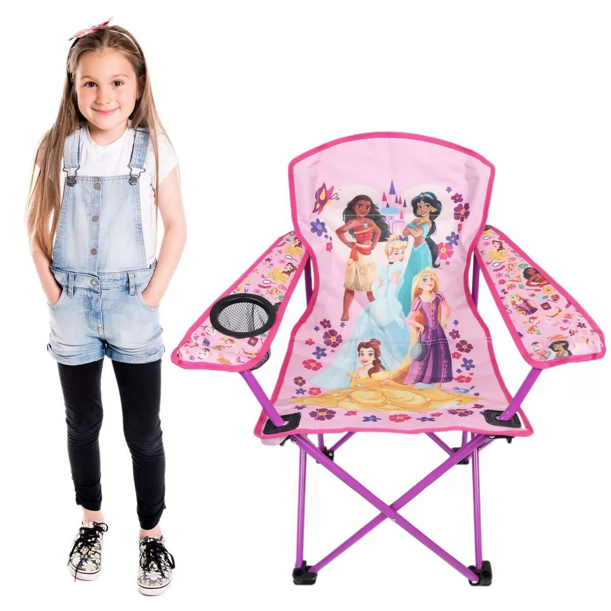 訳あり　新品キャラクター キッズ用　ポータブルチェアー(折りたたみ式イス)　キャンプチェア/子供用/キャンピング/ディズニー　プリンセス_画像1