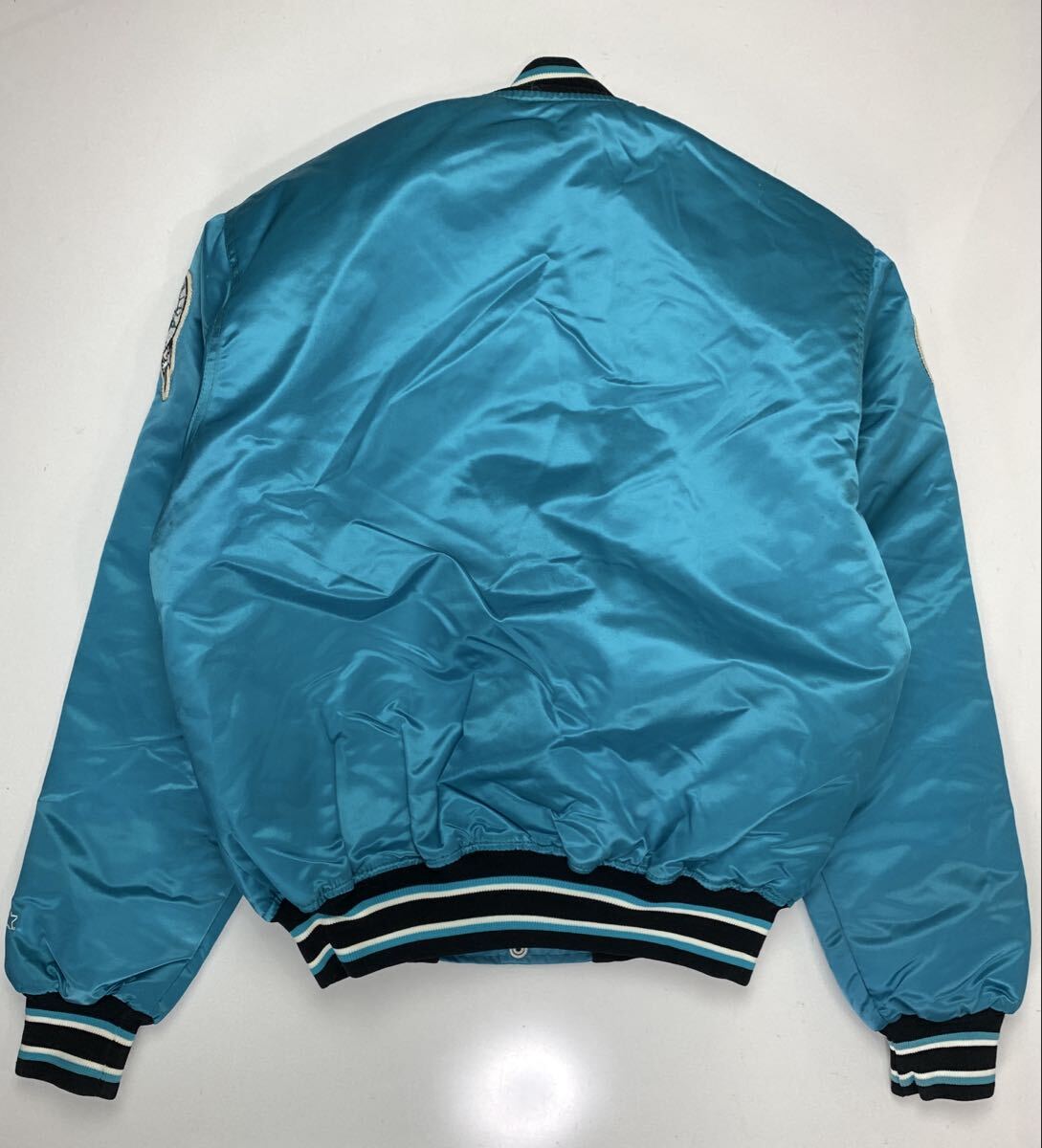 90s STARTER Mサイズ スタジャン MARLINS USA製 古着 刺繍 ターコイズ _画像5