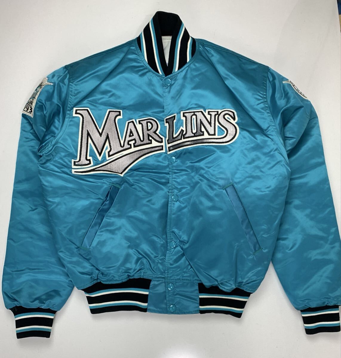 90s STARTER Mサイズ スタジャン MARLINS USA製 古着 刺繍 ターコイズ _画像1