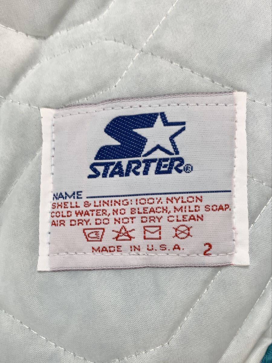 90s STARTER Mサイズ スタジャン MARLINS USA製 古着 刺繍 ターコイズ _画像2