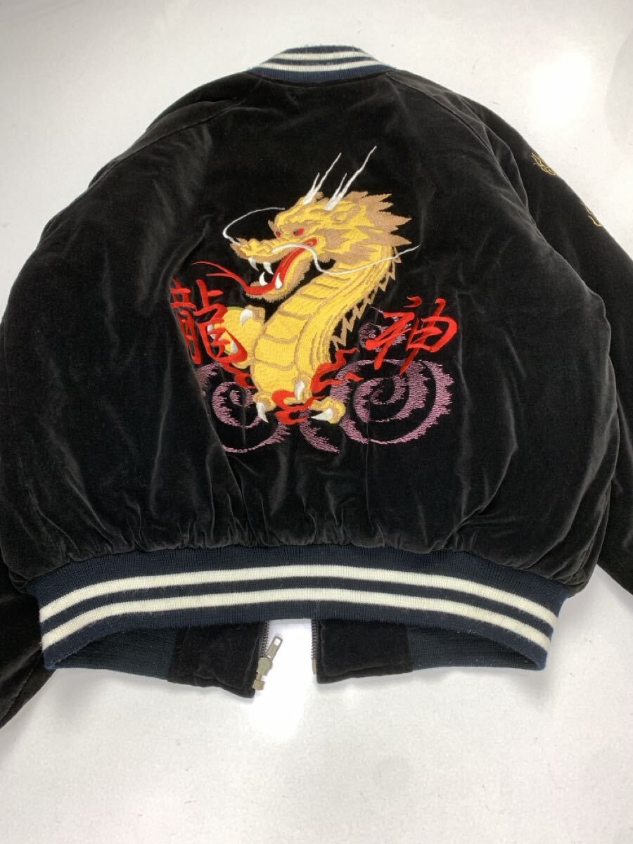 80s 90s JUNGLESTORM Ｍサイズ相当　スカジャン　別珍 刺繍 龍　 ブラック　 黒　_画像6