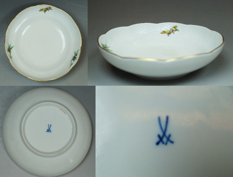 ☆壱☆マイセン Meissen エキゾチックバード【ルリビタキ】小花/蝶々 カップ&ソーサー 難あり☆_画像5