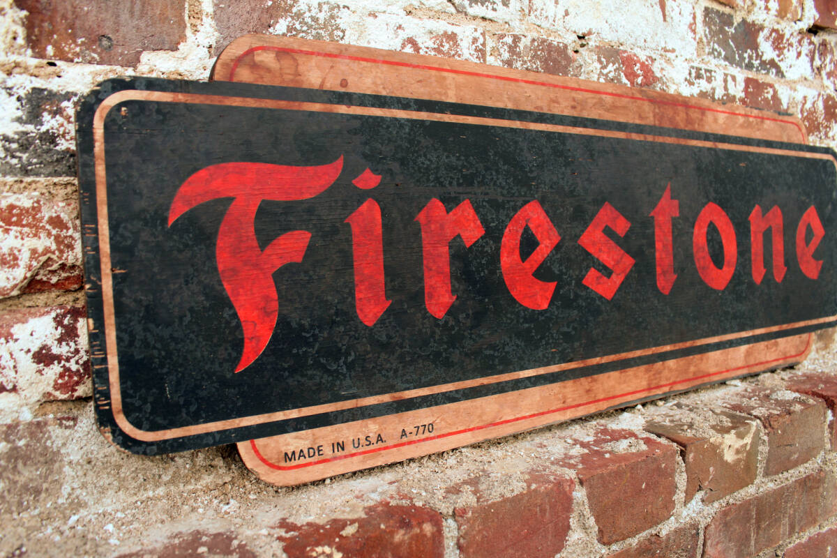 ⑩ファイアストン木製看板アンティーク販促物ティンサインアメリカン飾りカスタムバイクアメ車インテリア装飾ディスプレイ壁飾りビンテージ_画像4