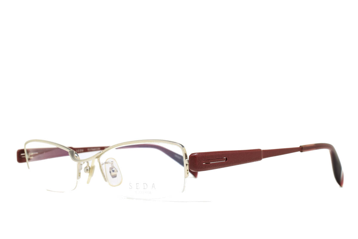デッドストック SEDA SD-2130 COL.01 52-18 ハーフリム チタン製 メガネ サングラス フレーム 日本製 ヘアラインシルバー/ボルドー_画像2