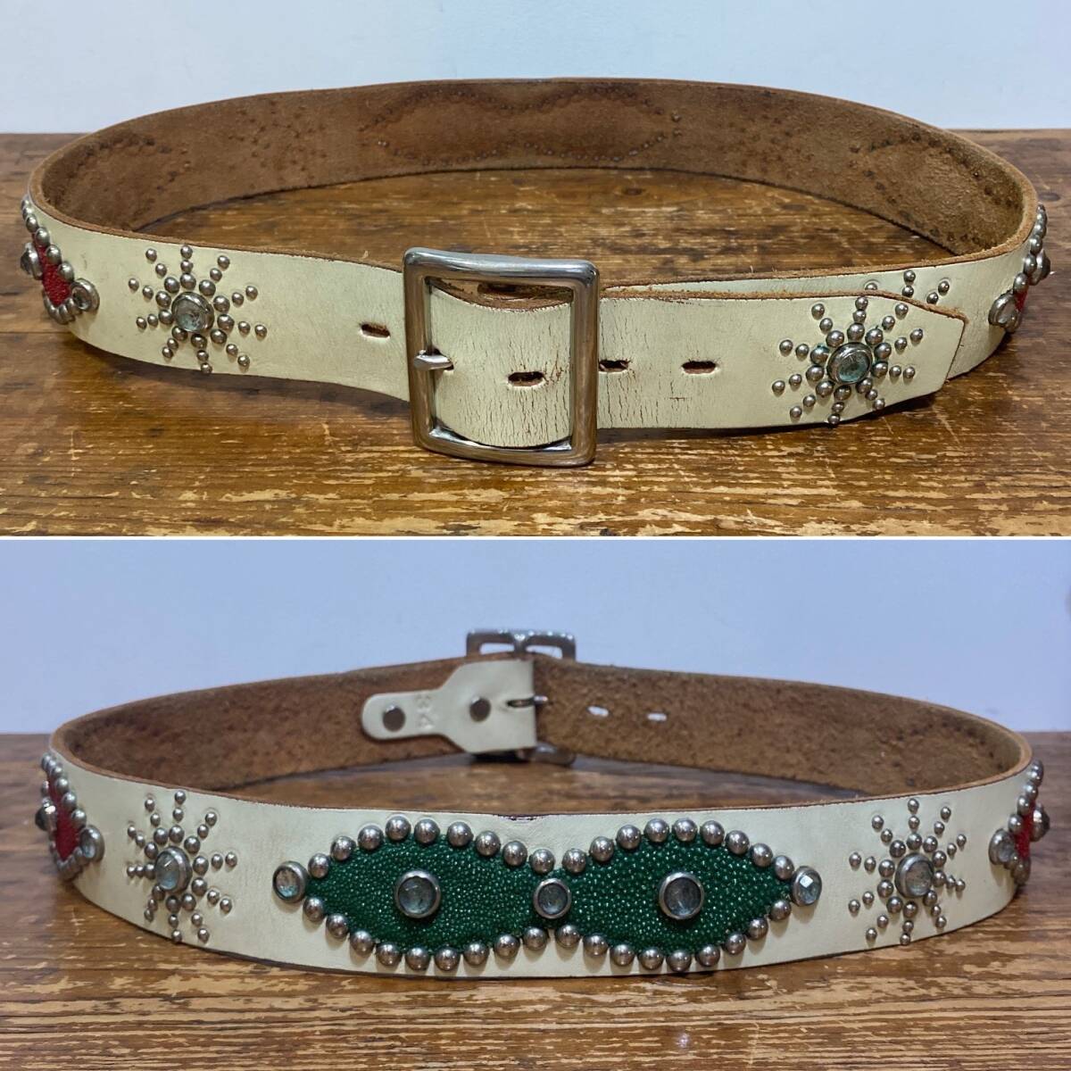 レア! HTC Hollywood Trading Company スティングレイ ピーナッツ スタッズ ベルト 34_画像10