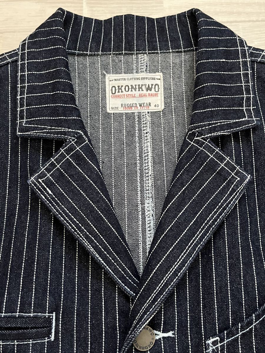 美品used☆OKONKWO☆ウォバッシュストライプベスト40☆☆襟付きネオクラシックビンテージスタイル☆キャスケット相性抜群☆ヘビネルシャツ_画像2