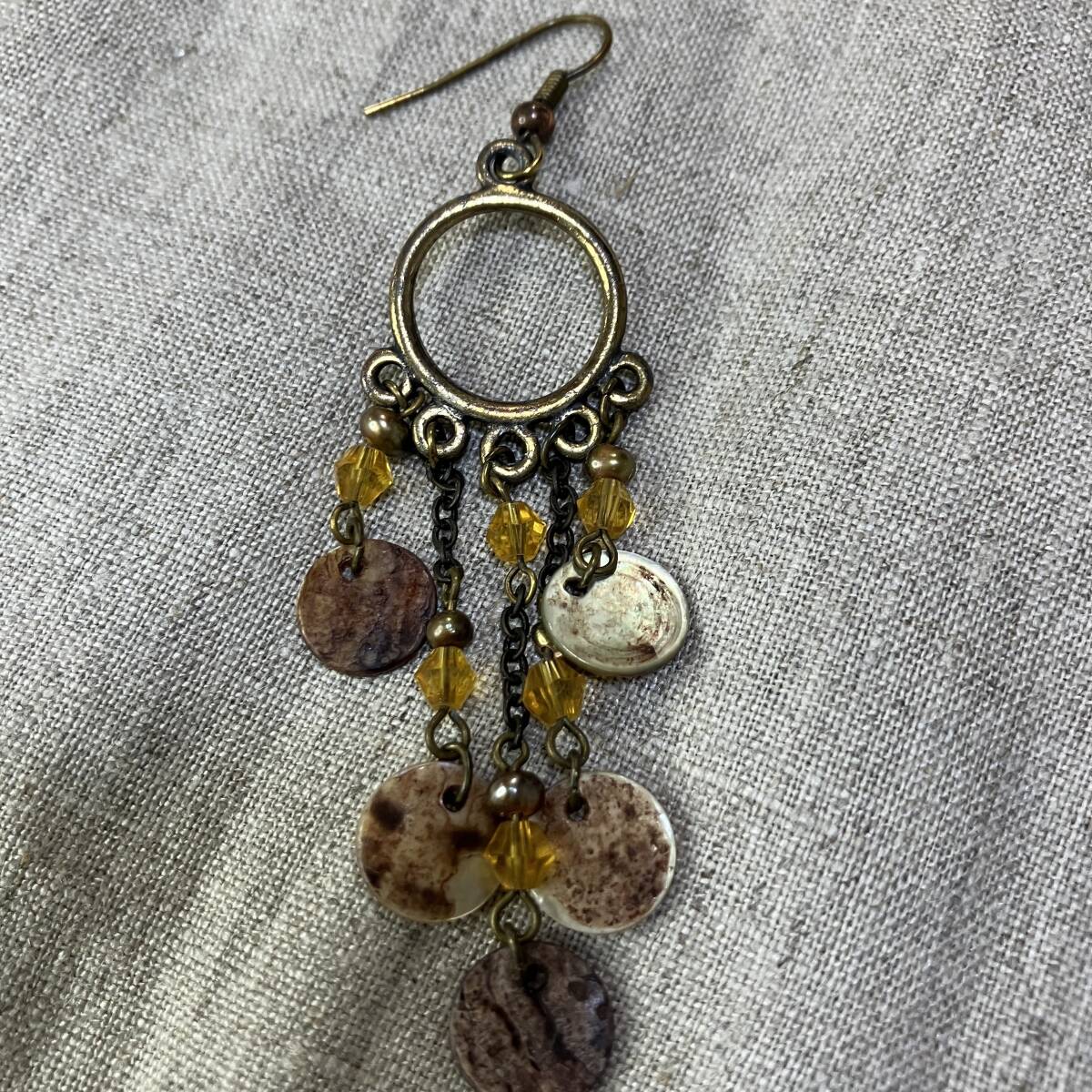 [ один пункт было использовано ] ракушка / натуральный камень способ длинные серьги bohemi Anne люстра крюк серьги пара б/у хороший товар 