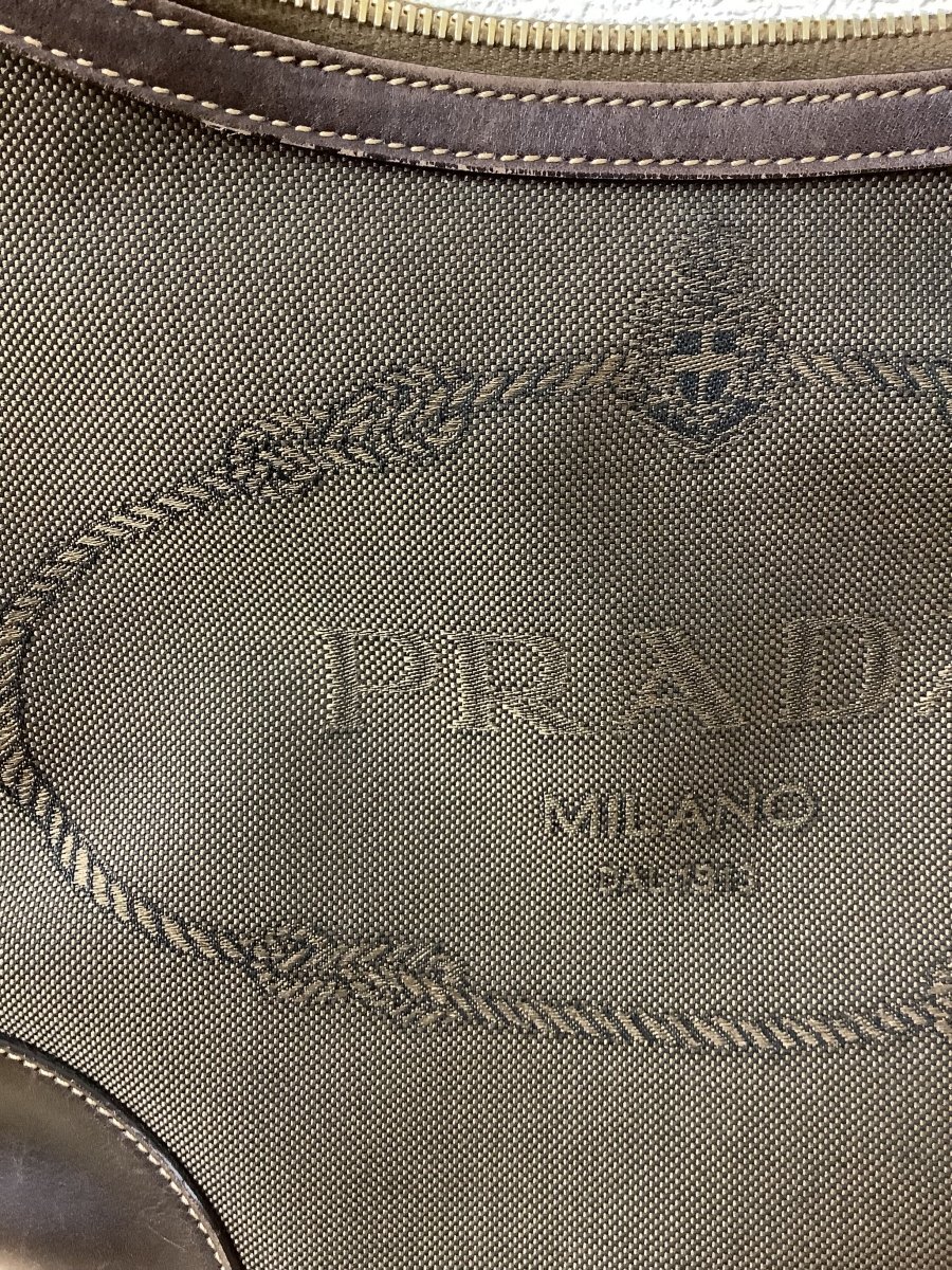 プラダ一般 (PRADA) 布×レザー コンビバッグ ブラウン_画像9