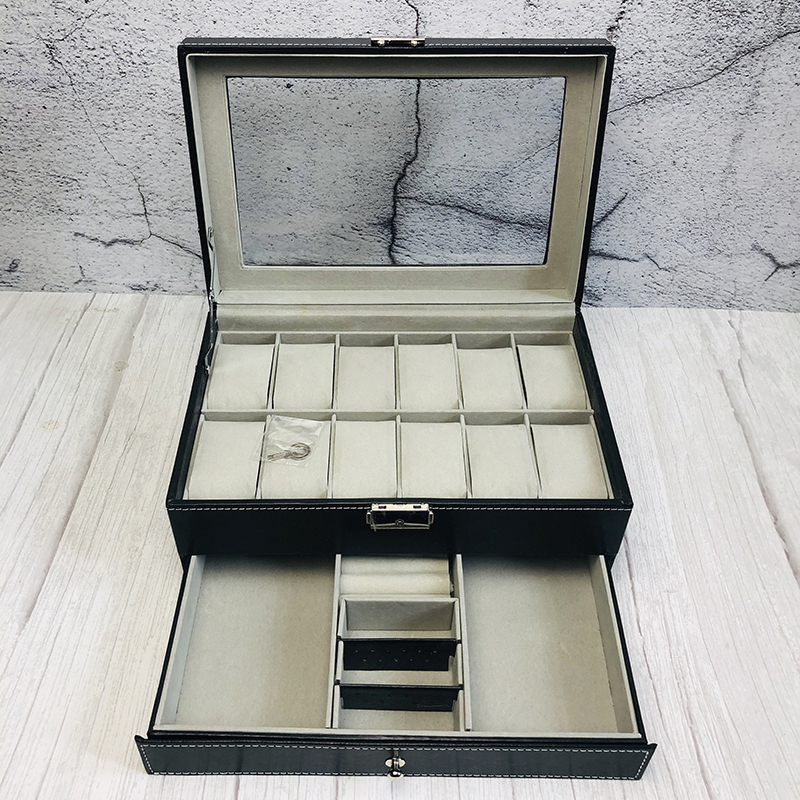 腕時計 収納ケース ブラック 2段式 高級アクセサリー収納ボックス 腕時計収納ケース 16区分 指輪 宝石 meet097_画像1
