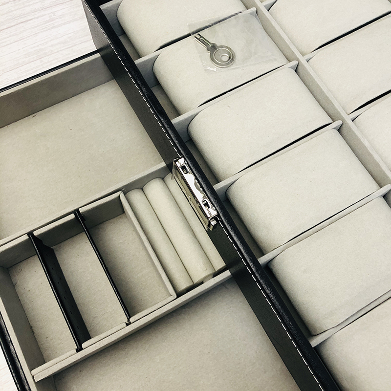 腕時計 収納ケース ブラック 2段式 高級アクセサリー収納ボックス 腕時計収納ケース 16区分 指輪 宝石 meet097_画像2