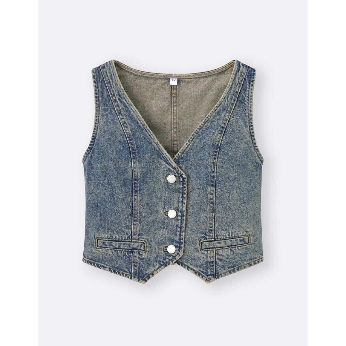 新品タグ GU コーディネートのアクセントに！ ベスト デニム ブルー 加工タイプ 匿名配送_画像2