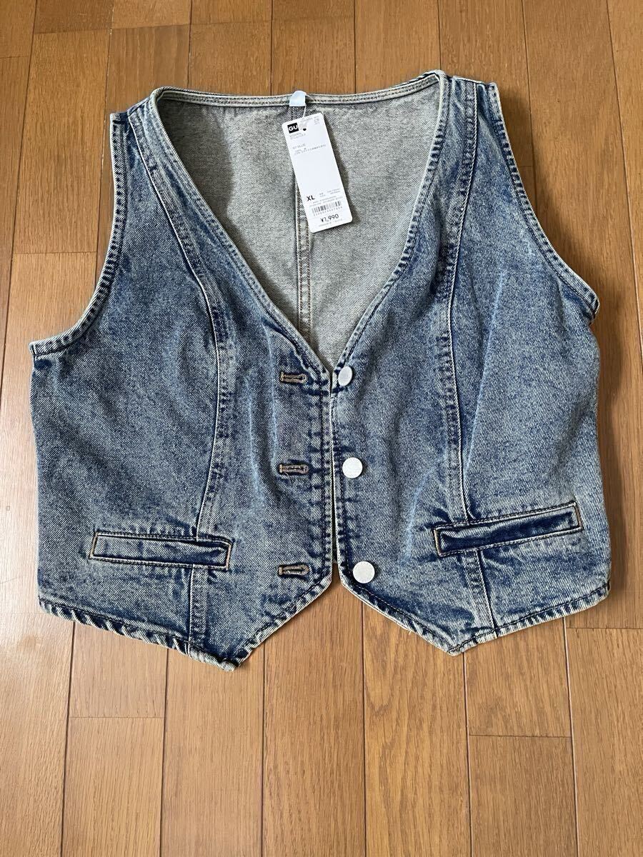 新品タグ GU コーディネートのアクセントに！ ベスト デニム ブルー 加工タイプ 匿名配送_画像5