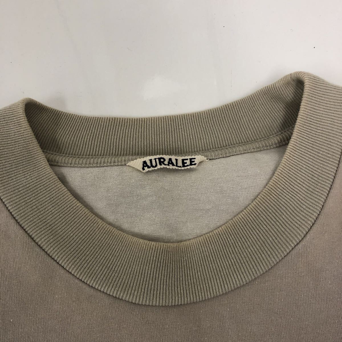 AURALEE オーラリー 半袖Tシャツ ベージュ クルーネック コットン サイズ5 メンズ 無地 古着 トップス 日本製 ヘビーウェイト_画像4