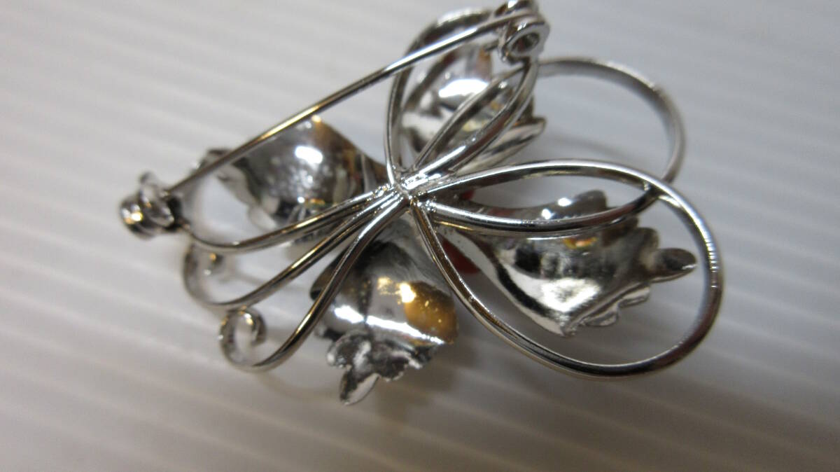 アンティーク ブローチ 本珊瑚 シルバー色 マーブル模様 二点まとめて_画像5