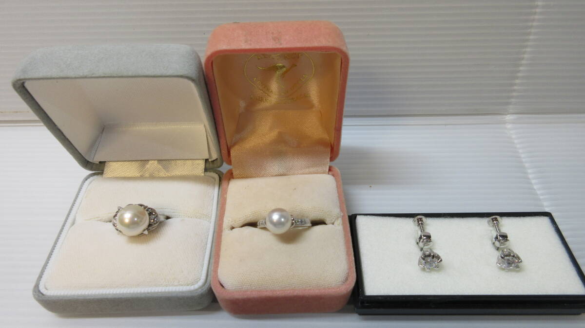 ジュエリー パール調リング×2個・キュービックジルコニア　イヤリング 三点まとめて_画像1