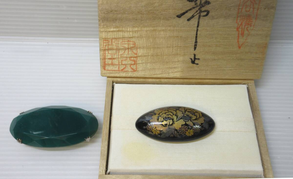 和装小物 帯留め 牡丹・グリーンアゲート 緑瑪瑙 二点まとめて _画像1