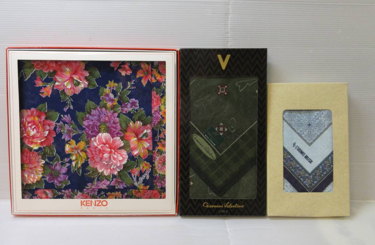 ハンカチ KENZO ケンゾー・ Giovanni Valentino ジョヴァンニ ヴァレンティノ・L'UOMO MUSK ル ウォモ ムスク 三点まとめて_画像1