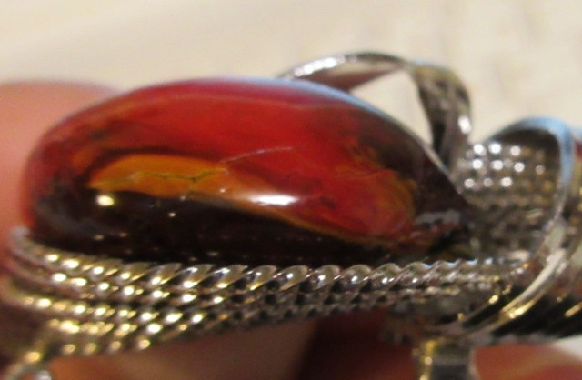 アンティーク ブローチ 本珊瑚 シルバー色 マーブル模様 二点まとめて_画像7