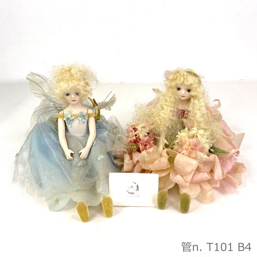 【中古】 若月まり子　ビスクドール　妖精 2体 （水色 ピンク）_画像1