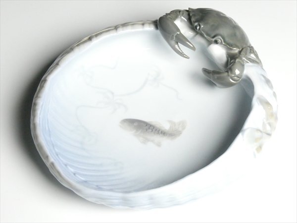 ロイヤルコペンハーゲン クラブ 蟹 立体図 ハンドペイント ① 魚絵 大型 プレート ボウル 大皿 深皿 n137_画像2