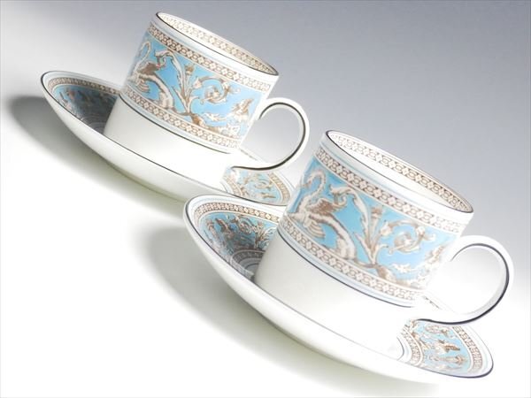ウェッジウッド フロレンティーン ターコイズ ペア カップ＆ソーサー 2客 k430_画像1