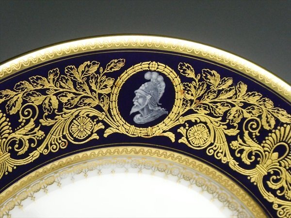 アンティーク フッチェンロイター ババリア 高級シリーズ コバルト 金彩 カメオ 人物絵 プレート 大皿 27cm n272_画像3