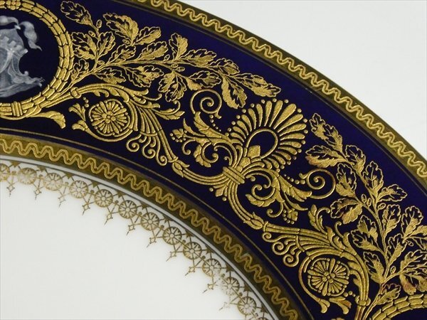 アンティーク フッチェンロイター ババリア 高級シリーズ コバルト 金彩 カメオ 人物絵 プレート 大皿 27cm n272_画像6