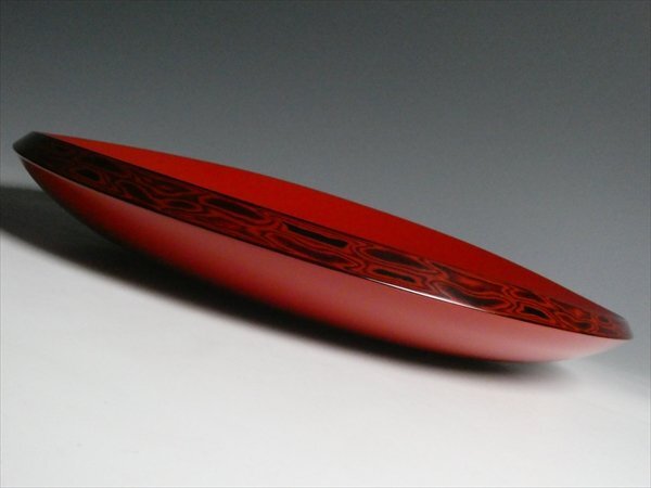 生駒工房 作 高級漆器 天然木 漆塗 堆朱塗 大鉢 平鉢 大皿 菓子器 盛器 33.5cm 共箱 N252_画像3
