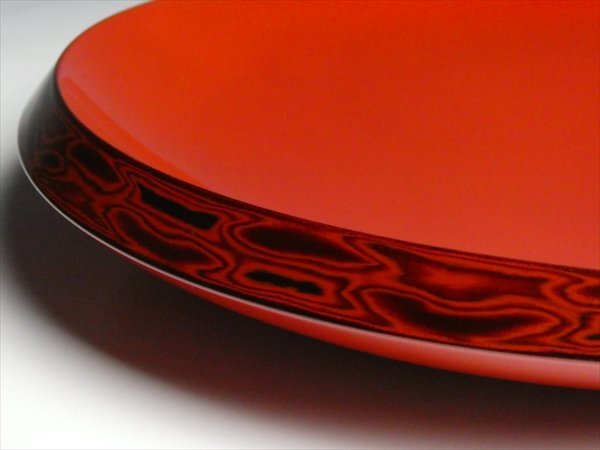 生駒工房 作 高級漆器 天然木 漆塗 堆朱塗 大鉢 平鉢 大皿 菓子器 盛器 33.5cm 共箱 N252_画像4