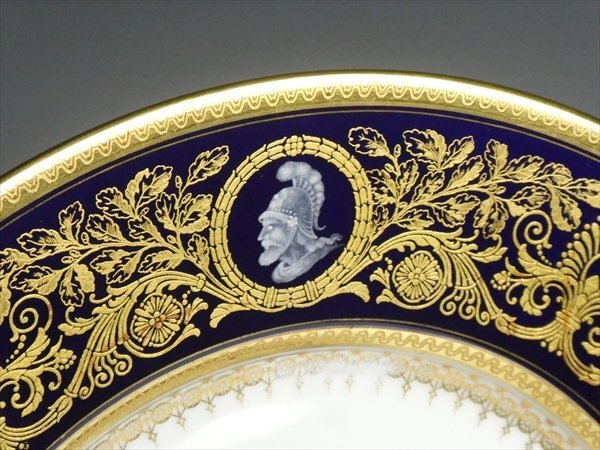 アンティーク フッチェンロイター ババリア 高級シリーズ コバルト 金彩 カメオ 人物絵 プレート 大皿 27cm n272_画像5