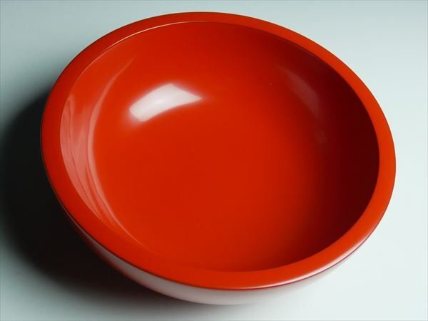 輪島塗 能作 最高級 天然木 漆塗 朱塗 大型 盛鉢 24.5cm 共箱 K586_画像2