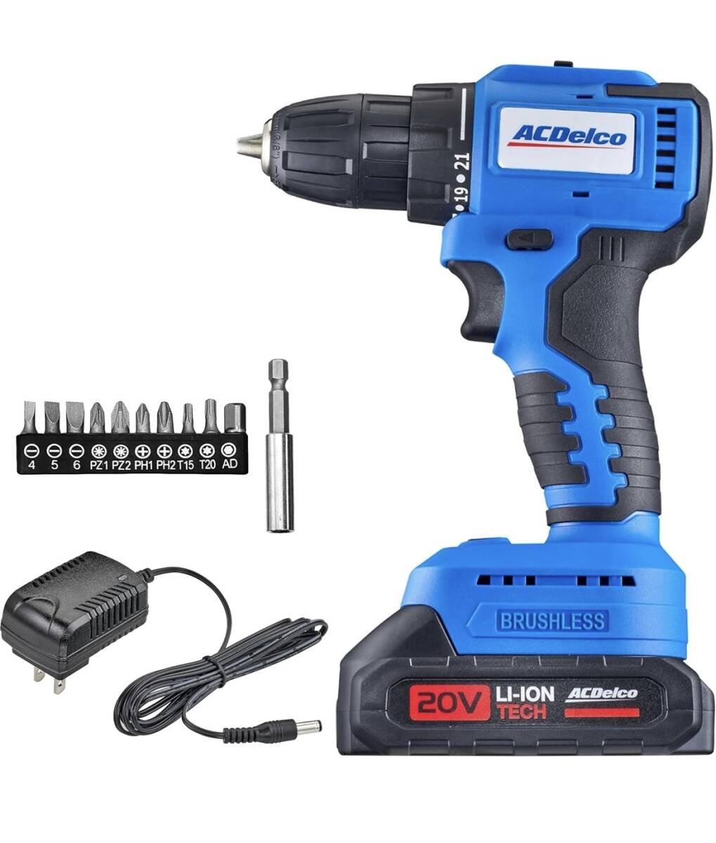 【新品未使用/送料無料】ACDelco 20V ドリルドライバー 電動ドライバー ドリル ビット11本付き _画像1