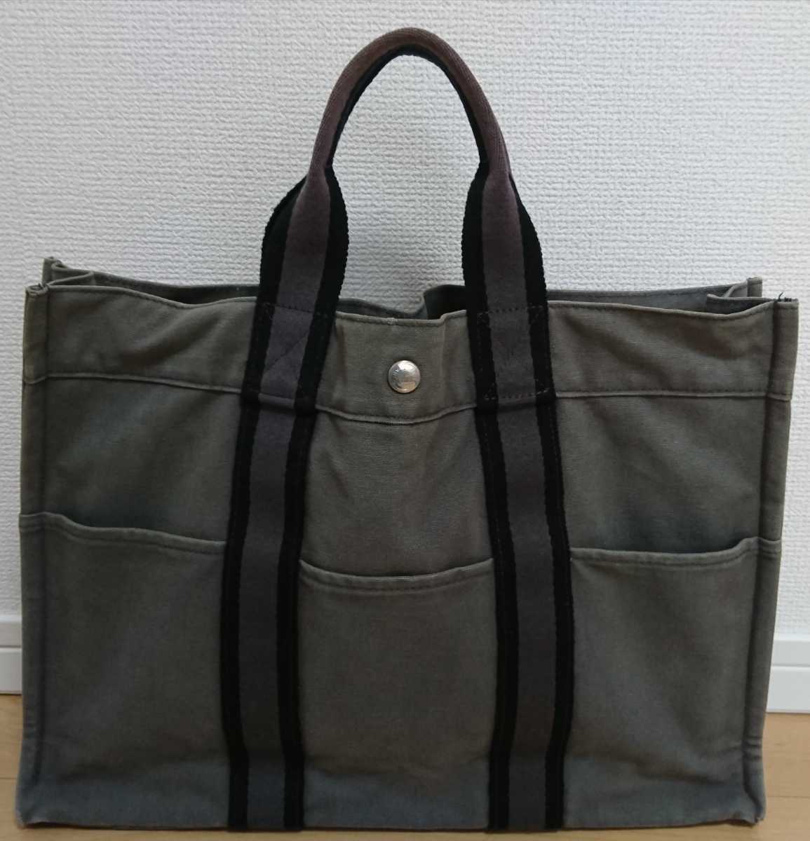 エルメス HERMES トートバッグ フールトゥ かばん 鞄 手持ち MM キャンバス グレー×ブラック 灰×黒 _画像3
